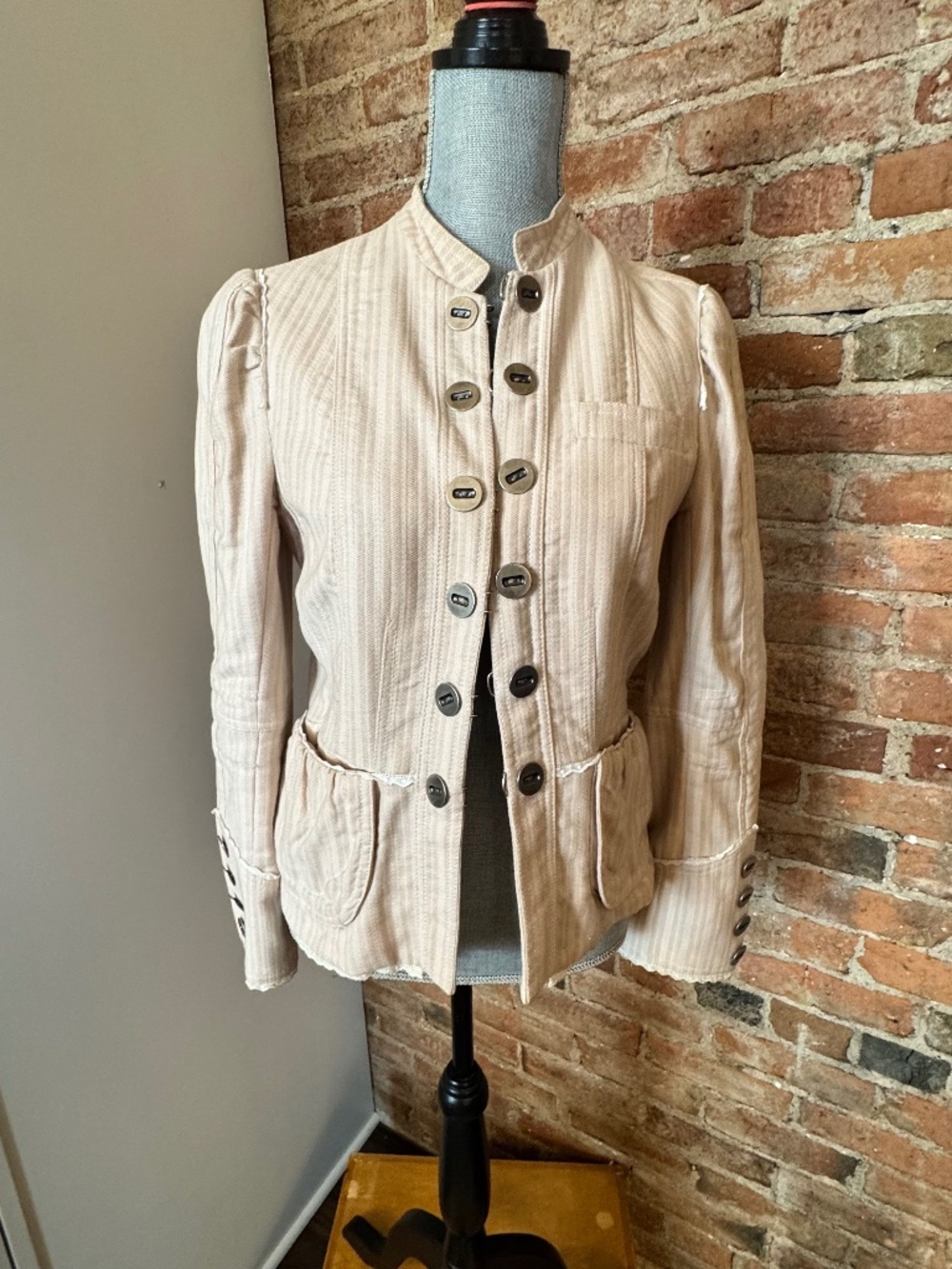 Marc Jacobs Textured Utility Jacket Eyelet Lace Trim Blush Neutral Size 10